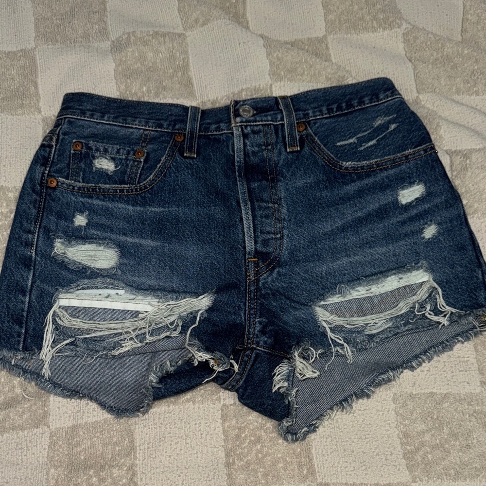 Levi's Dark Blue Distressed Jean Shorts